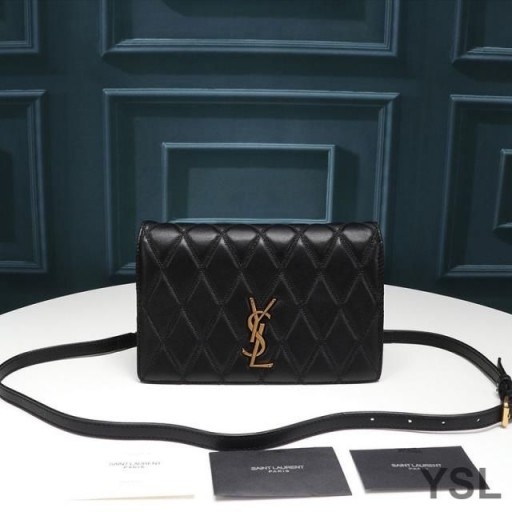Yves Saint Laurent Angie Chain Bag In Diamond-Quilted Lambskin Black/Gold