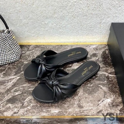 Yves Saint Laurent Bianca Slides In Smooth Leather Black