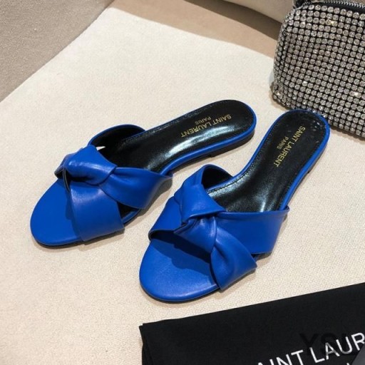 Yves Saint Laurent Bianca Slides In Smooth Leather Blue