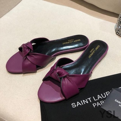 Yves Saint Laurent Bianca Slides In Smooth Leather Purple