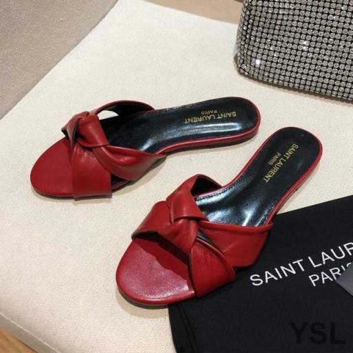 Yves Saint Laurent Bianca Slides In Smooth Leather Red