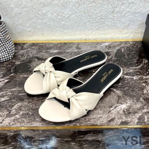 Yves Saint Laurent Bianca Slides In Smooth Leather White