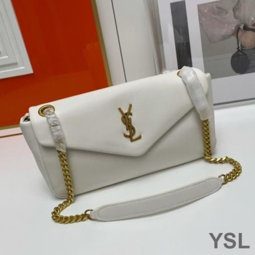 Yves Saint Laurent Calypso Bag In Plunged Lambskin White/Gold