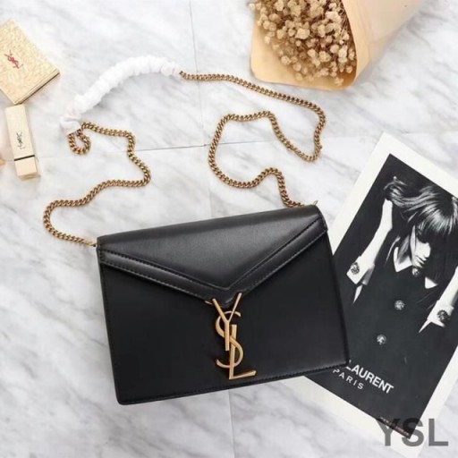 Yves Saint Laurent Cassandra Clasp Bag In Smooth Leather Black/Gold