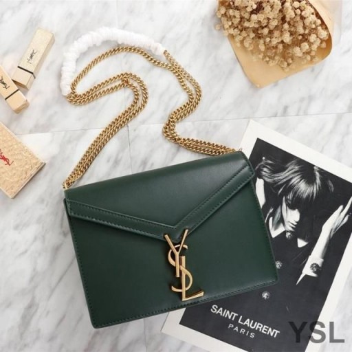 Yves Saint Laurent Cassandra Clasp Bag In Smooth Leather Green/Gold