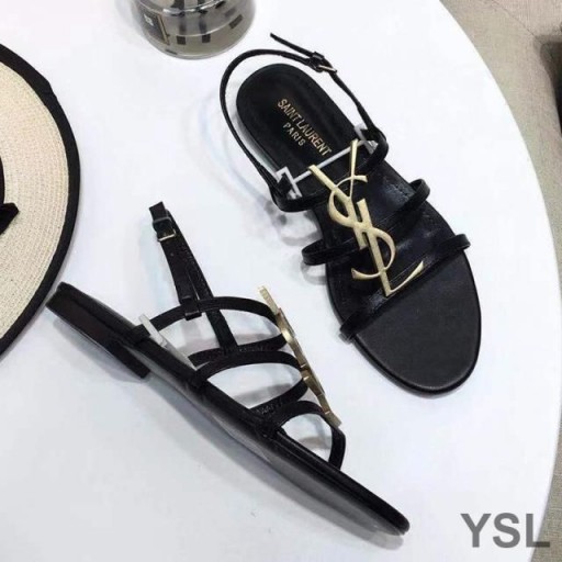 Yves Saint Laurent Cassandra Open Sandals In Smooth Leather Black