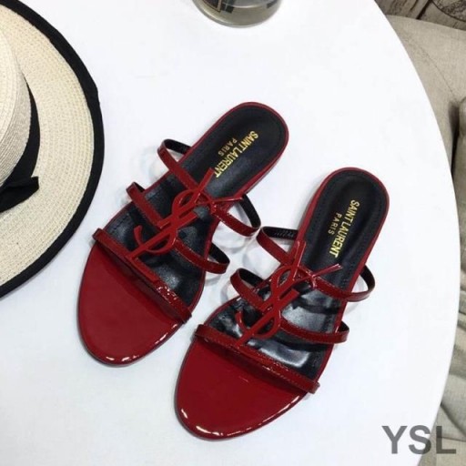 Yves Saint Laurent Cassandra Slides In Patent Leather Red