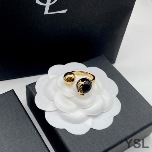 Yves Saint Laurent Cassandre Pearl And Ball Ring In Metal Gold/Black