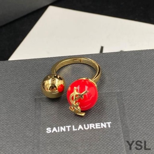 Yves Saint Laurent Cassandre Pearl And Ball Ring In Metal Gold/Red