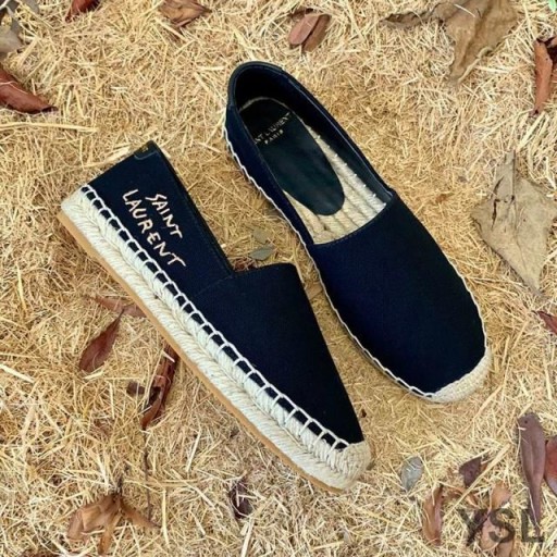 Yves Saint Laurent Embroidered Espadrilles In Canvas Black