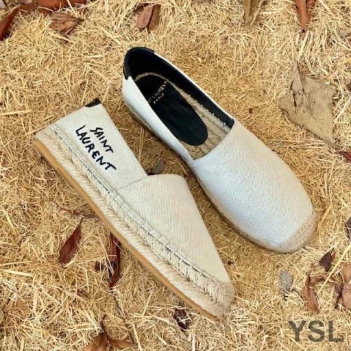 Yves Saint Laurent Embroidered Espadrilles In Canvas White