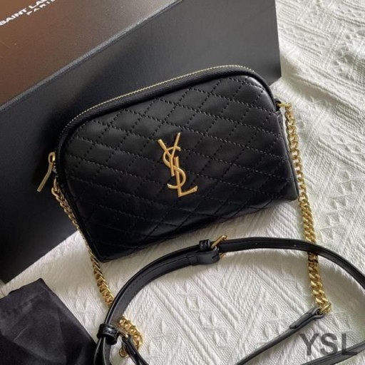 Yves Saint Laurent Gaby Zipped Pouch In Quilted Lambskin Black