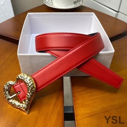 Yves Saint Laurent Heart Belt In Nappa Leather Red/Gold