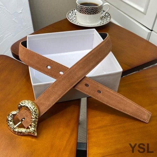Yves Saint Laurent Heart Belt In Suede Brown/Gold