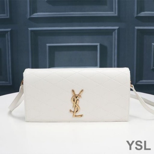 Yves Saint Laurent Kate 99 Chain Bag In Diamond-Quilted Lambskin White/Gold