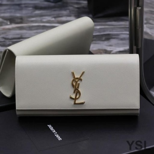 Yves Saint Laurent Kate Clutch In Grained Leather White/Gold