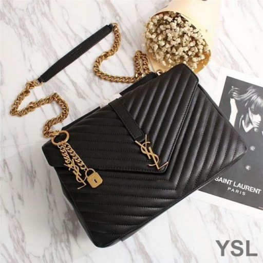 Yves Saint Laurent Large Classic College Chain Bag In Matelasse Leather Black/Gold