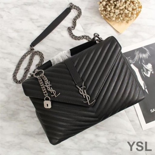 Yves Saint Laurent Large Classic College Chain Bag In Matelasse Leather Black/Silver
