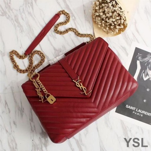 Yves Saint Laurent Large Classic College Chain Bag In Matelasse Leather Red/Gold