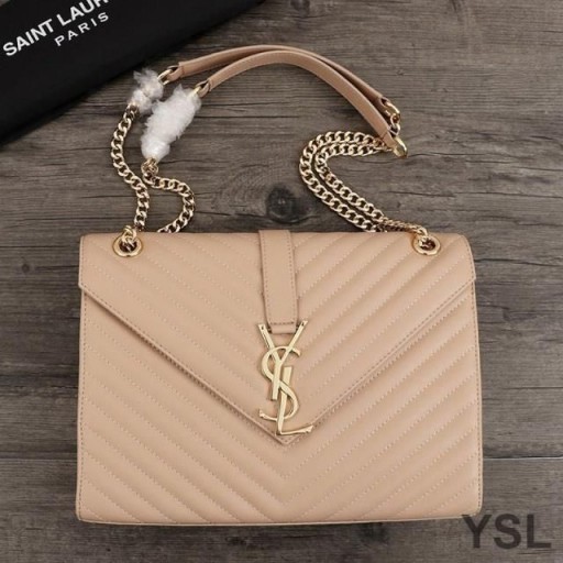 Yves Saint Laurent Large Envelope Chain Bag In Matelasse Leather Apricot/Gold