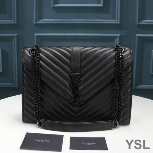 Yves Saint Laurent Large Envelope Chain Bag In Textured Matelasse Leather Black