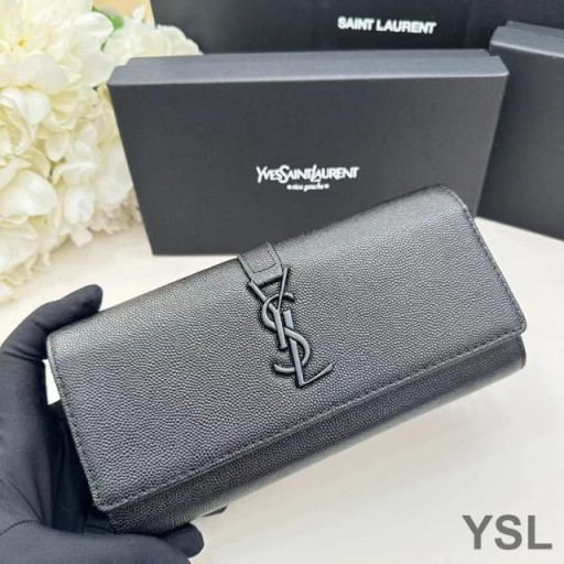 Yves Saint Laurent Large Line Bifold Wallet In Grained Leather Black