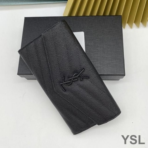 Yves Saint Laurent Large Monogram Flap Wallet In Grained Matelasse Leather Black
