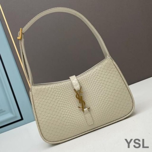 Yves Saint Laurent Le 5 A 7 Hobo Bag In Python Leather White/Gold