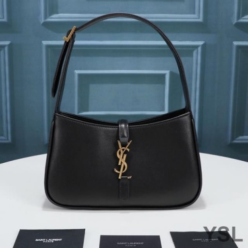 Yves Saint Laurent Le 5 A 7 Hobo Bag In Smooth Leather Black/Gold