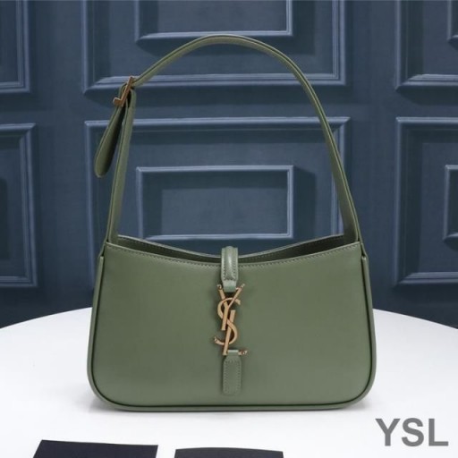 Yves Saint Laurent Le 5 A 7 Hobo Bag In Smooth Leather Green/Gold