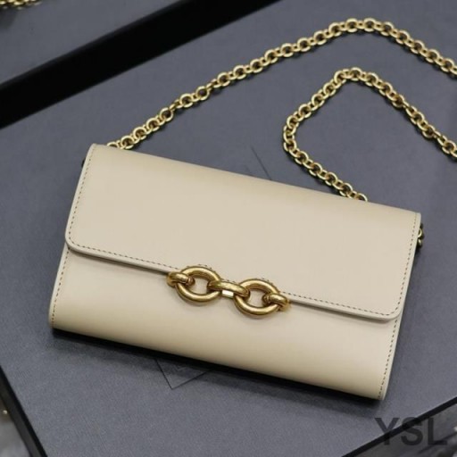 Yves Saint Laurent Le Maillon Chain Wallet In Shiny Leather Beige