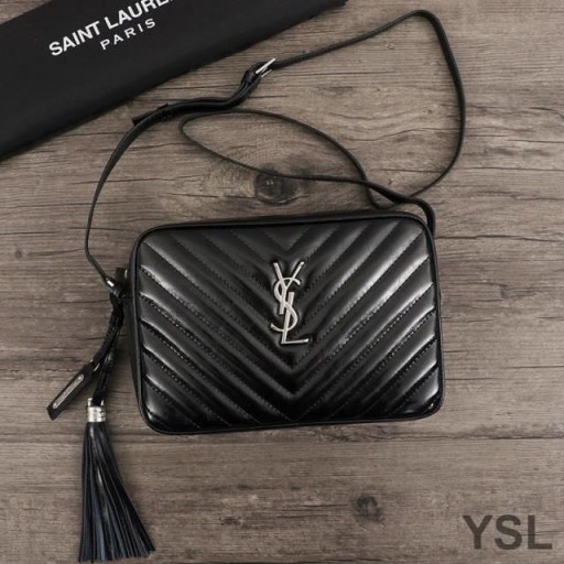 Yves Saint Laurent Lou Camera Bag In Crinkled Matelasse Leather Black/Silver