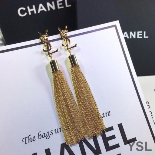 Yves Saint Laurent Loulou Earrings With Chain Tassels In Brass Gold