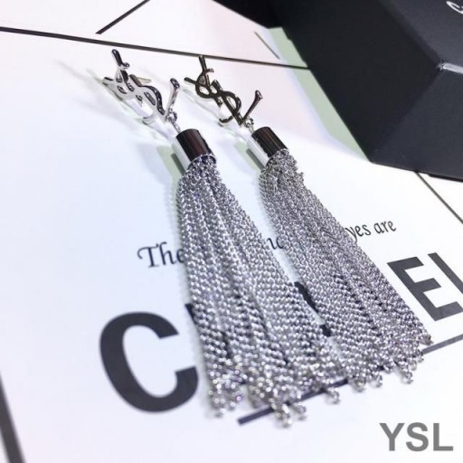 Yves Saint Laurent Loulou Earrings With Chain Tassels In Brass Silver