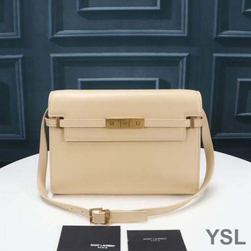 Yves Saint Laurent Manhattan Shoulder Bag In Smooth Leather Apricot/Gold