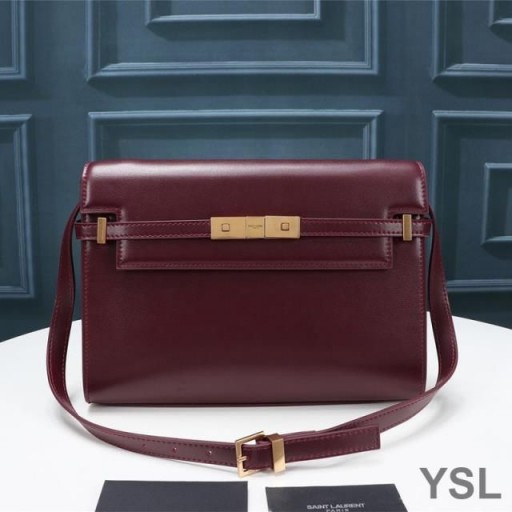 Yves Saint Laurent Manhattan Shoulder Bag In Smooth Leather Burgundy/Gold