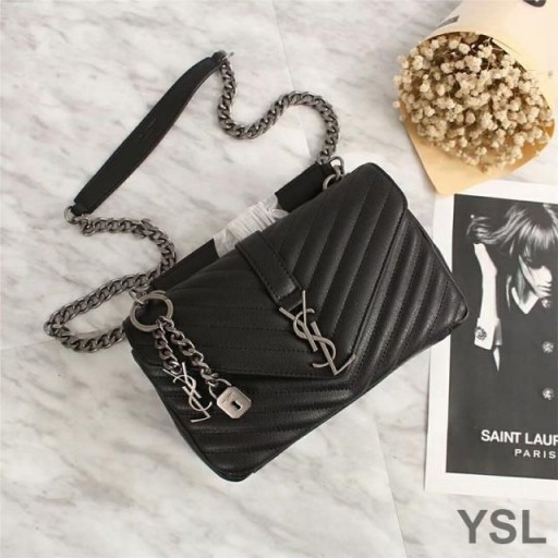 Yves Saint Laurent Medium Classic College Chain Bag In Matelasse Leather Black/Silver