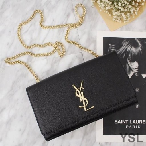 Yves Saint Laurent Medium Kate Chain Bag In Grained Leather Black/Gold