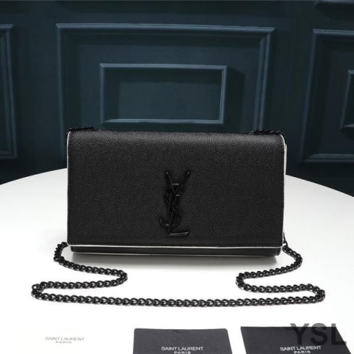 Yves Saint Laurent Medium Kate Chain Bag In Grained Leather Black/White