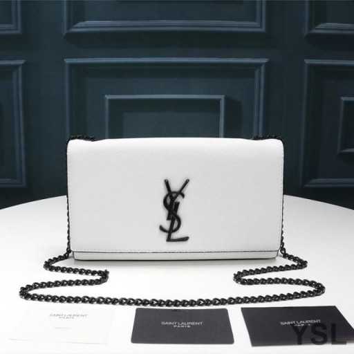 Yves Saint Laurent Medium Kate Chain Bag In Grained Leather White/Black