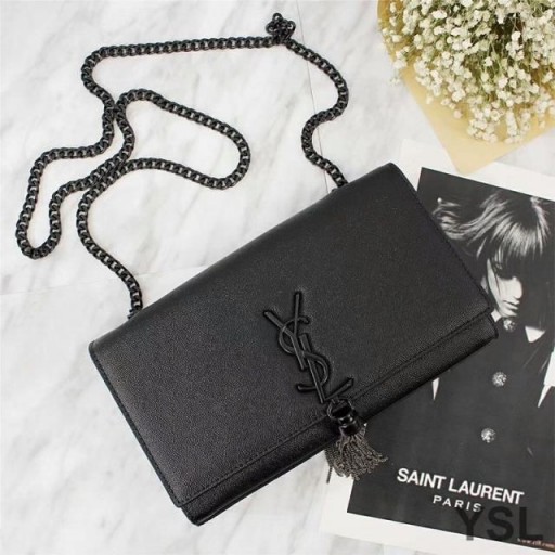 Yves Saint Laurent Medium Kate Chain Bag with Tassel In Grained Leather Black