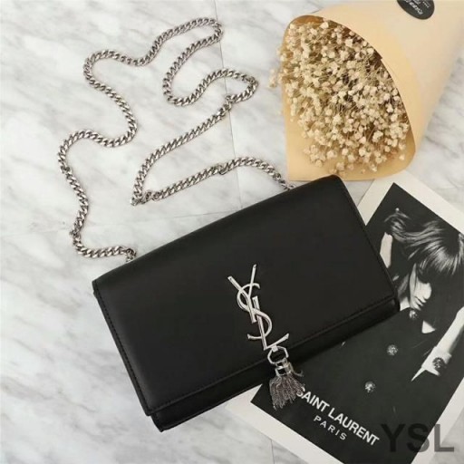 Yves Saint Laurent Medium Kate Chain Bag with Tassel In Leather Black/Silver