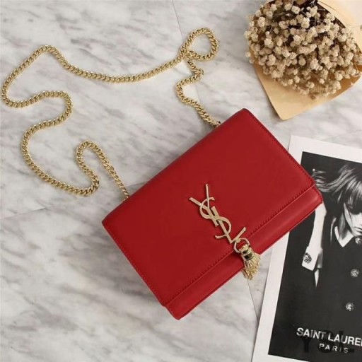 Yves Saint Laurent Medium Kate Chain Bag with Tassel In Leather Red/Gold