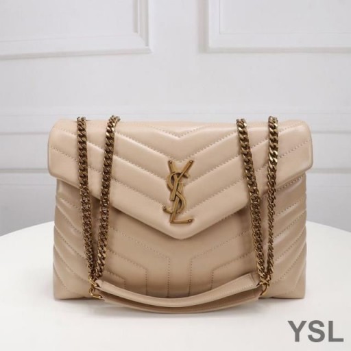 Yves Saint Laurent Medium Loulou Chain Bag In Y Matelasse Leather Apricot/Gold