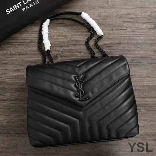 Yves Saint Laurent Medium Loulou Chain Bag In Y Matelasse Leather Black