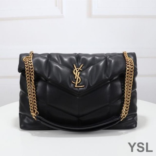 Yves Saint Laurent Medium Loulou Puffer Bag In Quilted Lambskin Black/Gold