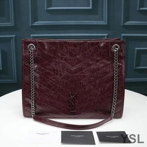 Yves Saint Laurent Medium Niki Shopping Bag In Crinkled Vintage Leather Red/Silver