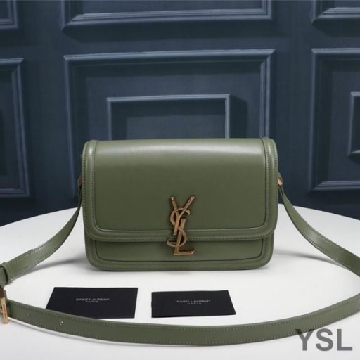 Yves Saint Laurent Medium Solferino Satchel In Box Leather Green/Gold