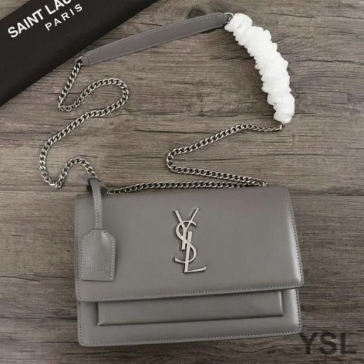Yves Saint Laurent Medium Sunset Chain Bag In Leather Grey/Silver
