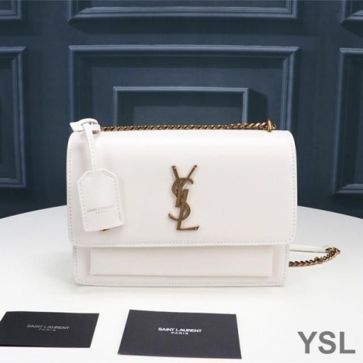 Yves Saint Laurent Medium Sunset Chain Bag In Leather White/Gold